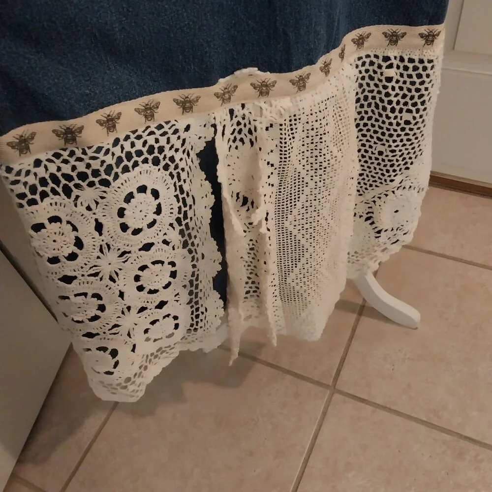 3645 Size 1XL Upcycled Denim Jumper by Sunshine Apparel with Lace Trim. - Picture 2 of 15